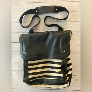 Madden Girl Stripped Black and White Backpack Convertible Purse to Backpack